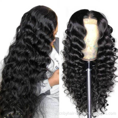 Unprocessed Brazilian Virgin Human Hair Lace Wig Vendor Wholesale Full Transparent HD Lace Front Closure 4X4 Loose Deep Wave Wig